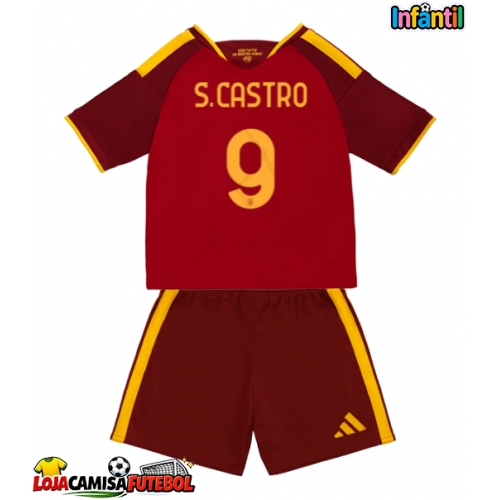 Camisa de Futebol AS Roma Santiago Castro #9 Equipamento Principal Infantil 2026-27 Manga Curta (+ Calças curtas)